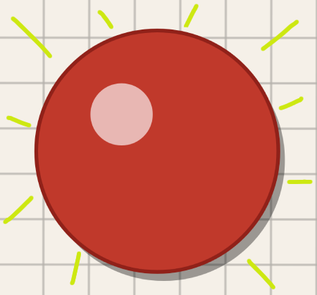 Large red Sketch Press ball surrounded by golden hand-drawn stars and motion lines
